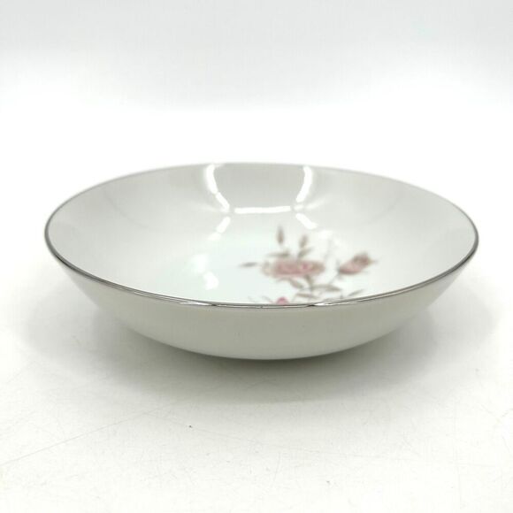 FINE CHINA JAPAN Vintage Laura Coupe Cereal Bowl White Floral Rose Platinum Trim - Picture 2 of 5